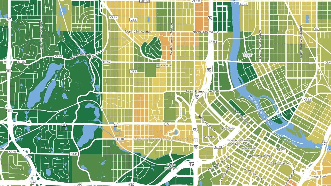 Near North, Minneapolis, MN block-group voter-turnout map