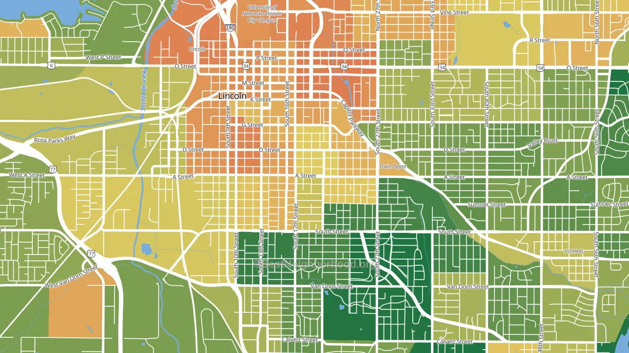 Near South, Lincoln, NE block-group voter-turnout map