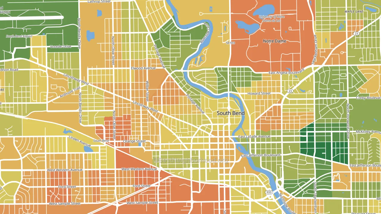 Nearnorthwest, South Bend, IN block-group voter-turnout map