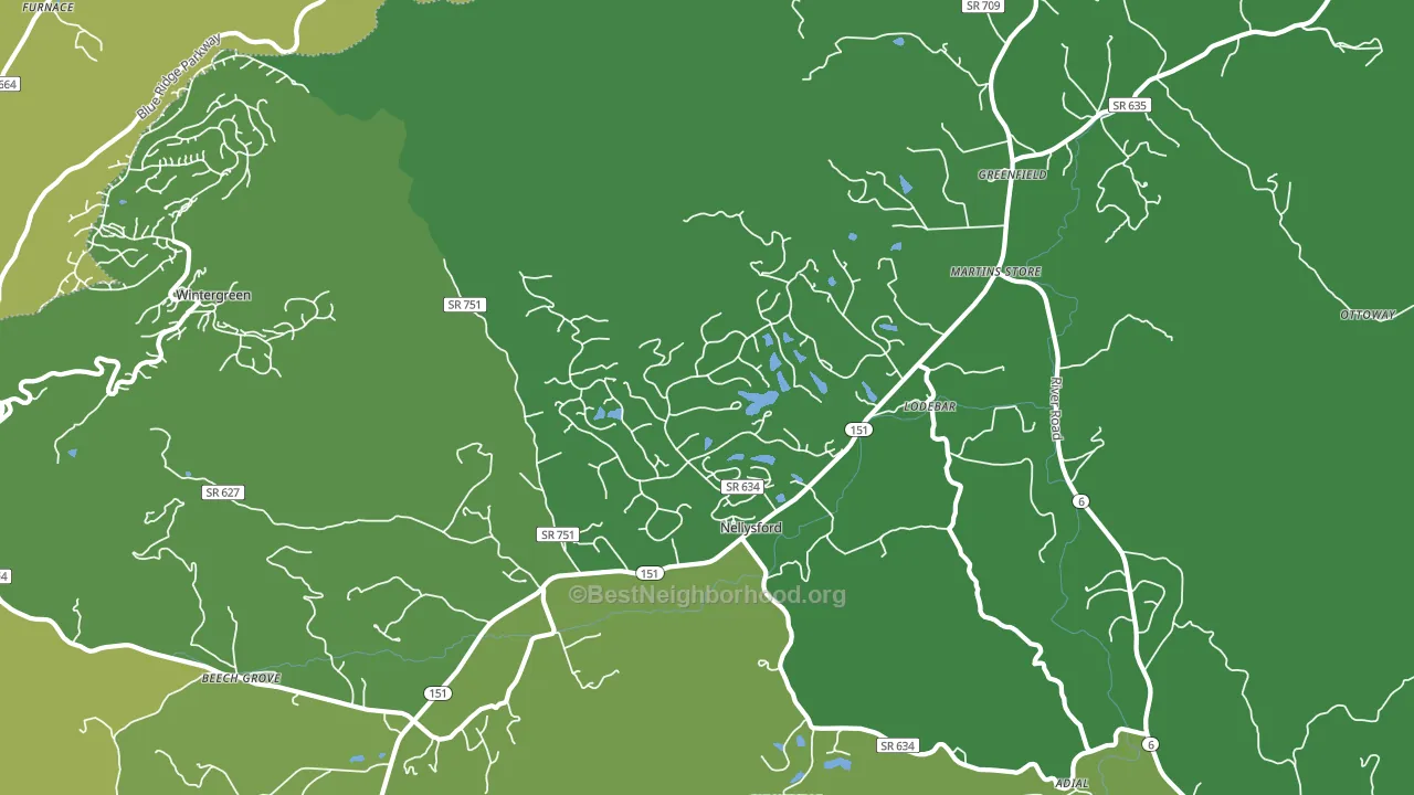 Nellysford, VA block-group voter-turnout map