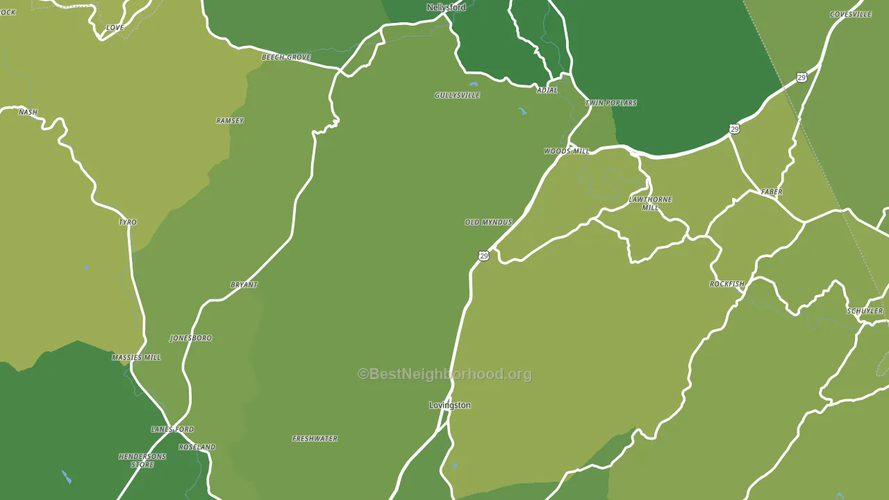 Nelson County, VA block-group voter-turnout map