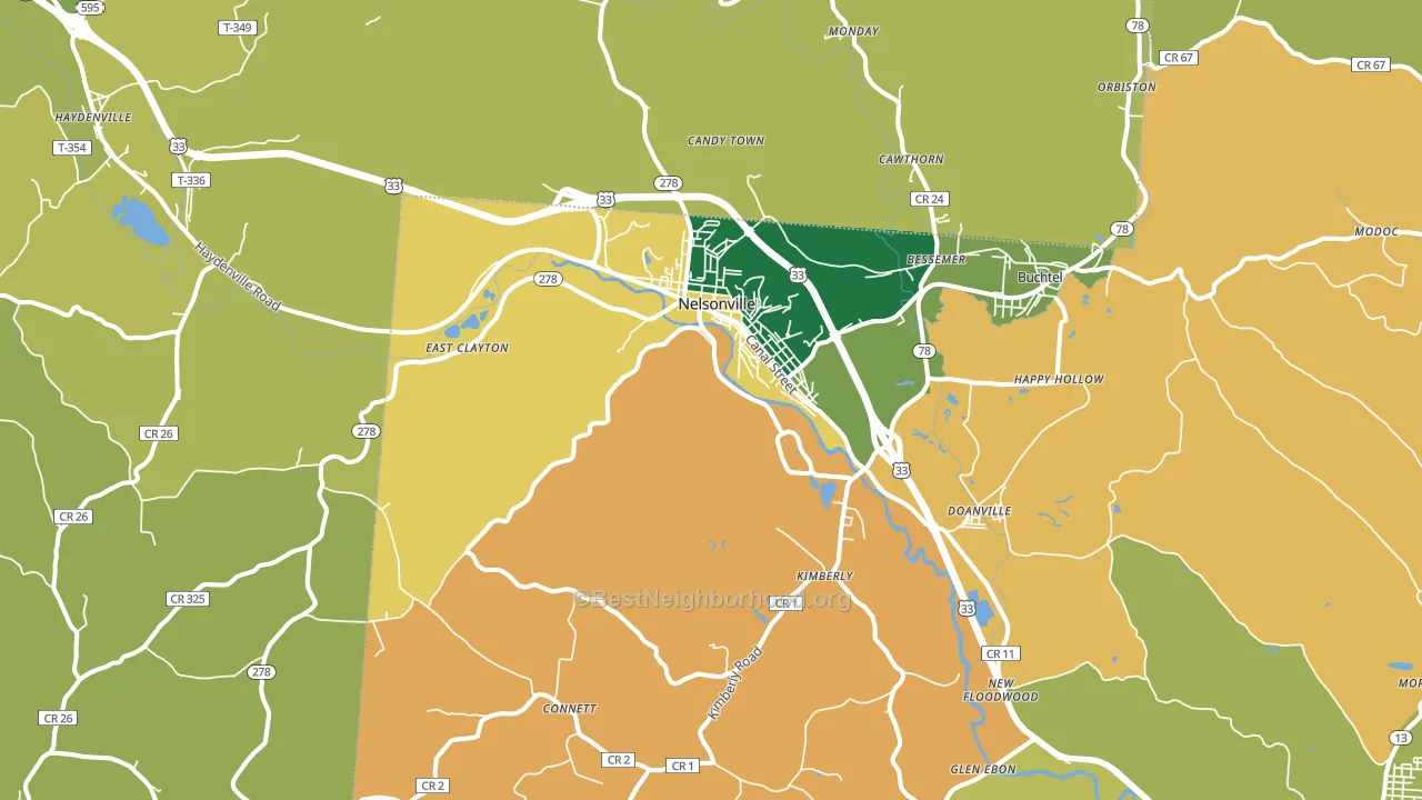 Nelsonville, OH block-group voter-turnout map