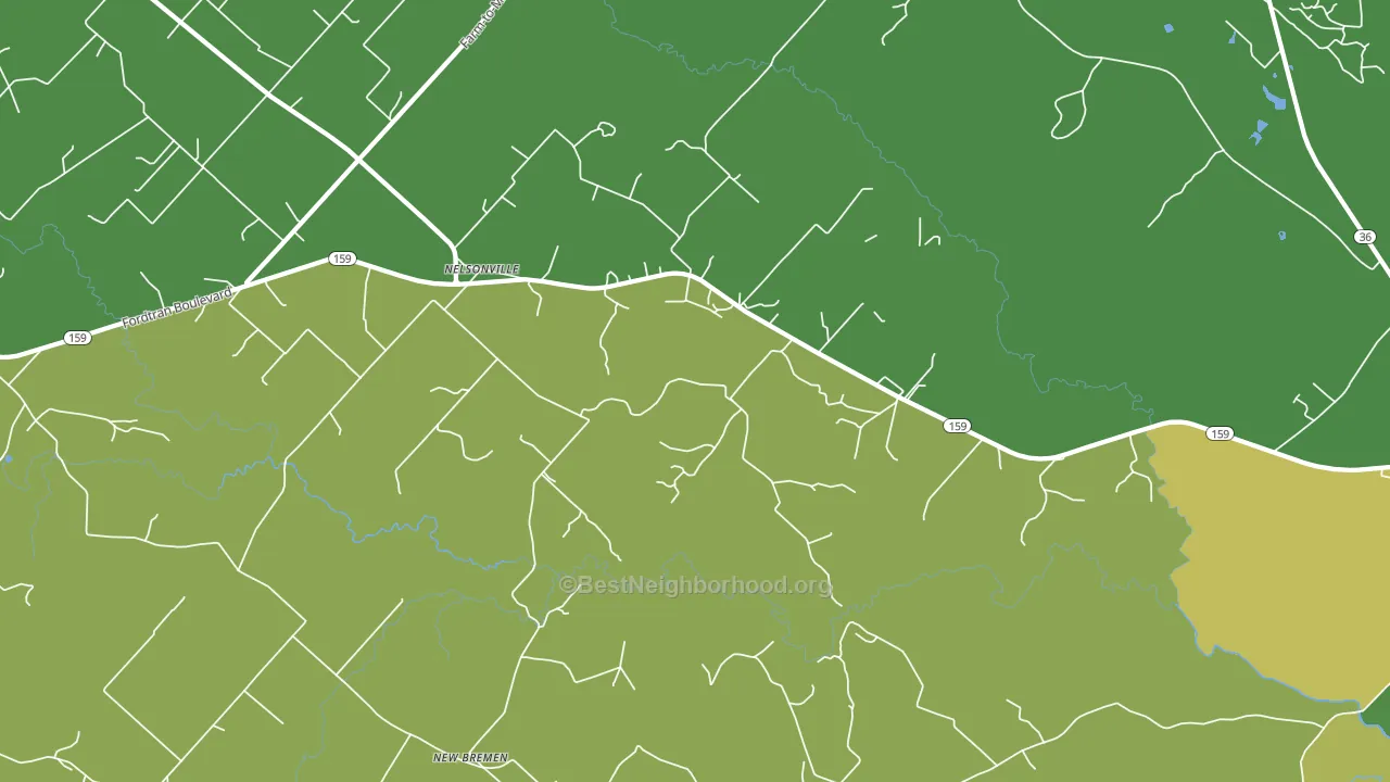 Nelsonville, TX block-group voter-turnout map