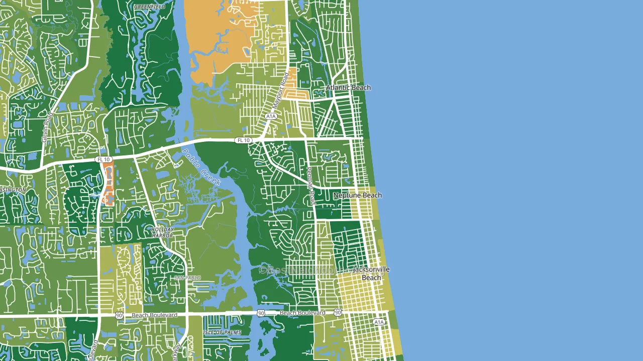 Neptune Beach, FL block-group voter-turnout map