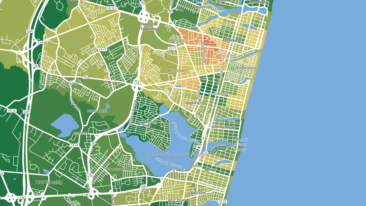 Neptune City, NJ block-group voter-turnout map