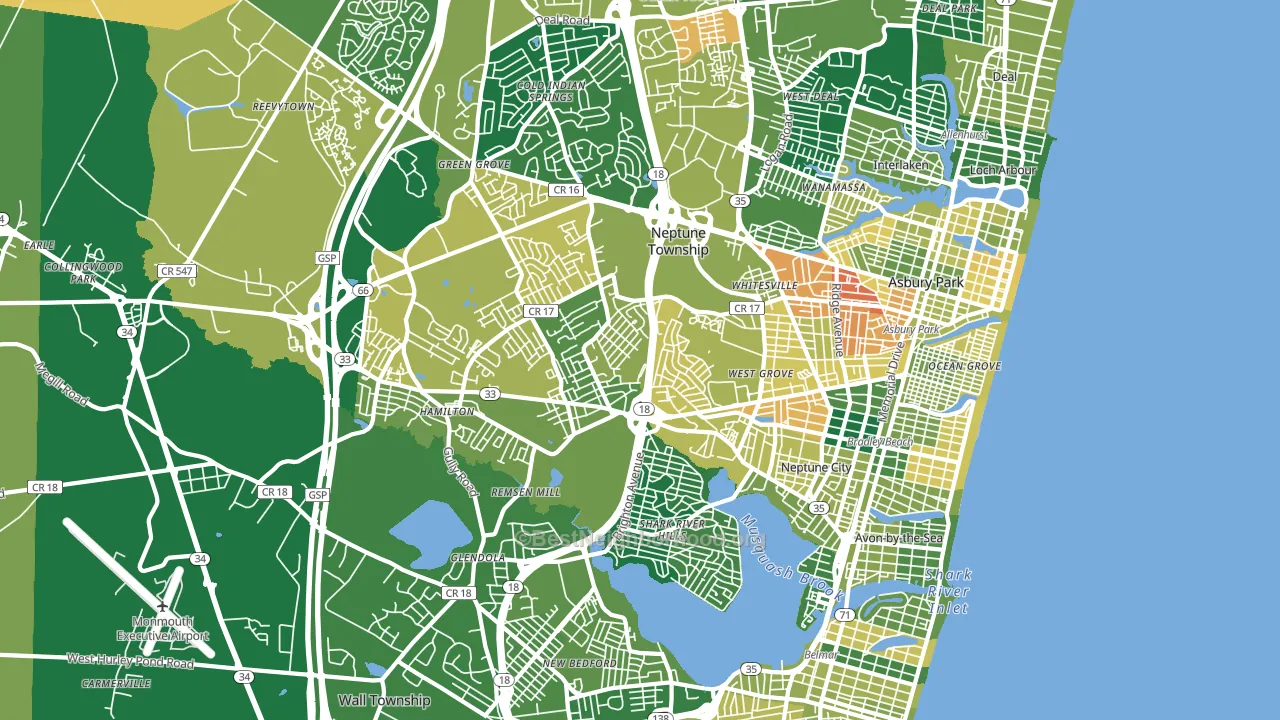 Neptune, NJ block-group voter-turnout map