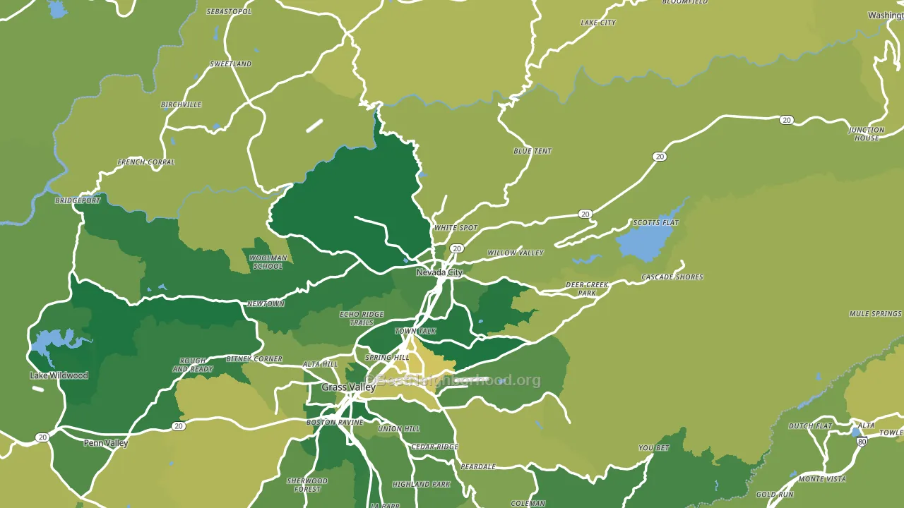 Nevada City, CA block-group voter-turnout map