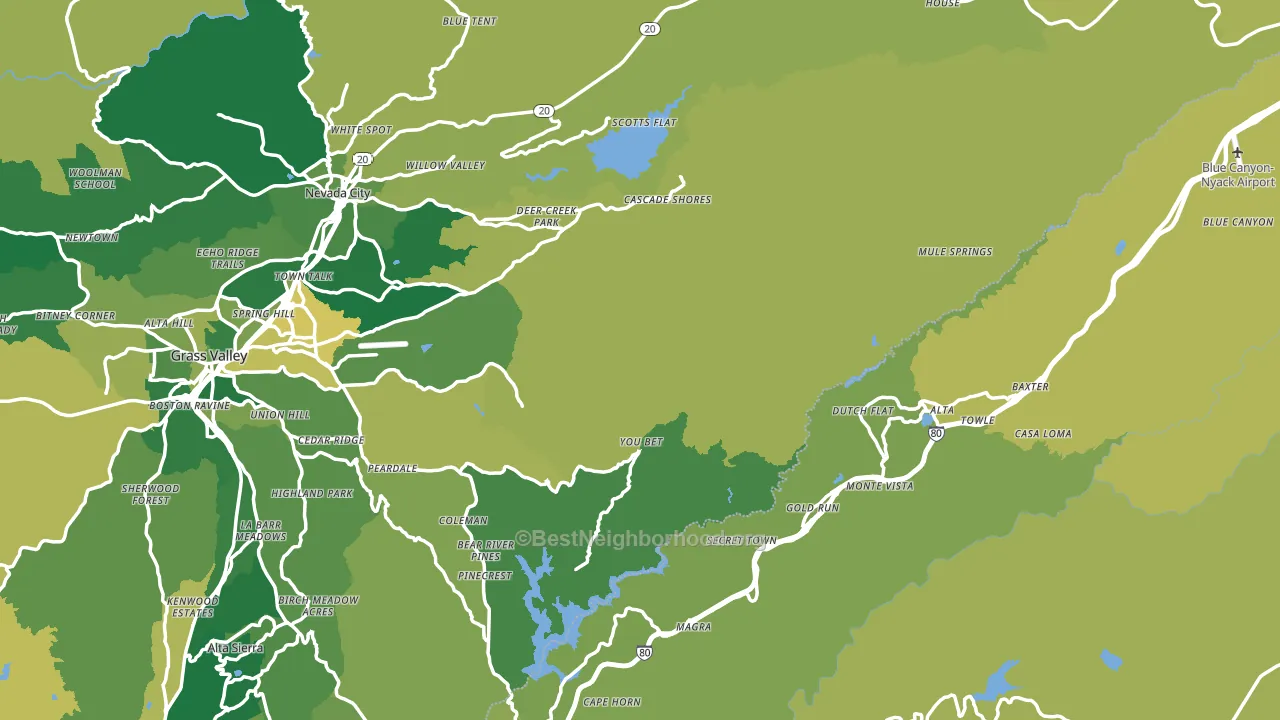 Nevada County, CA block-group voter-turnout map