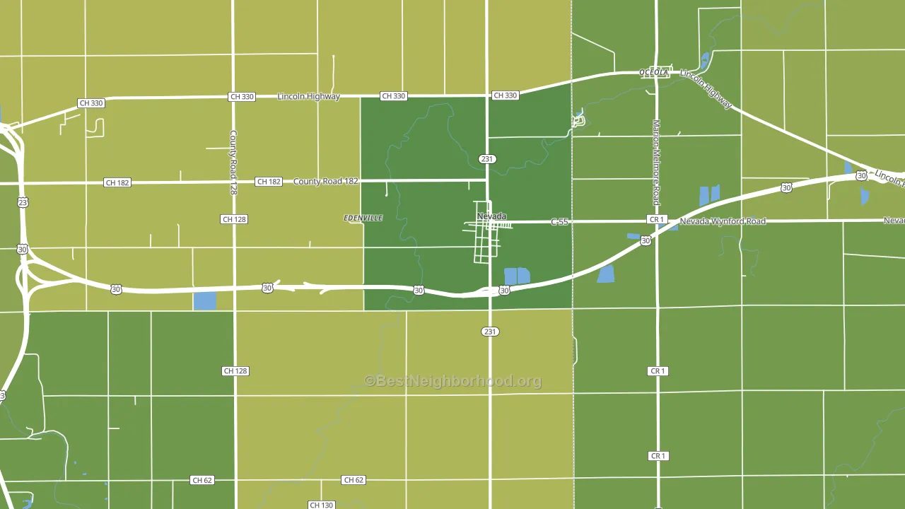 Nevada, OH block-group voter-turnout map