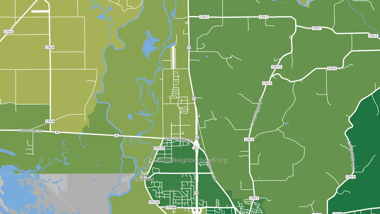 New Amsterdam, WI block-group voter-turnout map