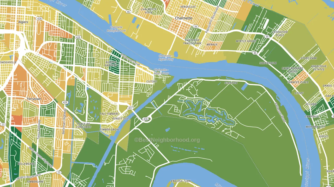 New Aurora, New Orleans, LA block-group voter-turnout map