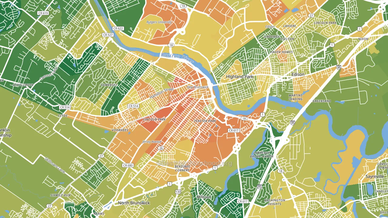 New Brunswick, NJ block-group voter-turnout map