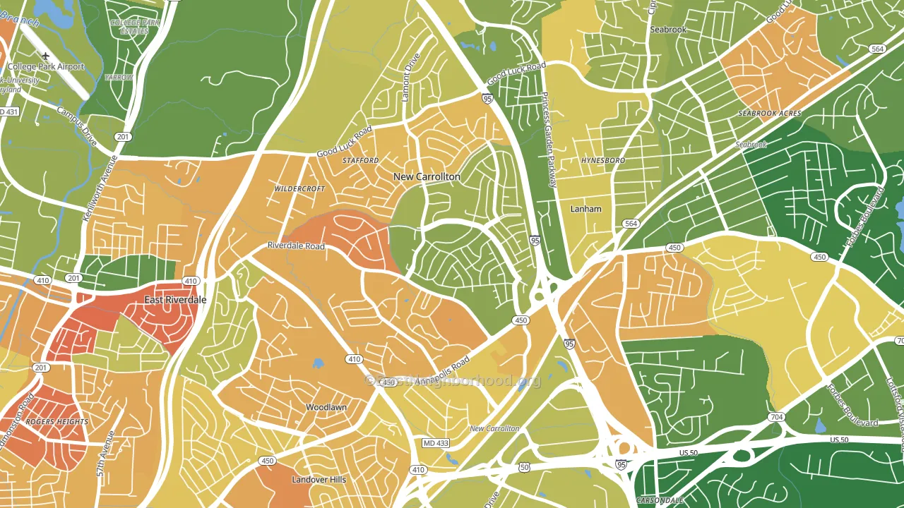 New Carrollton, MD block-group voter-turnout map