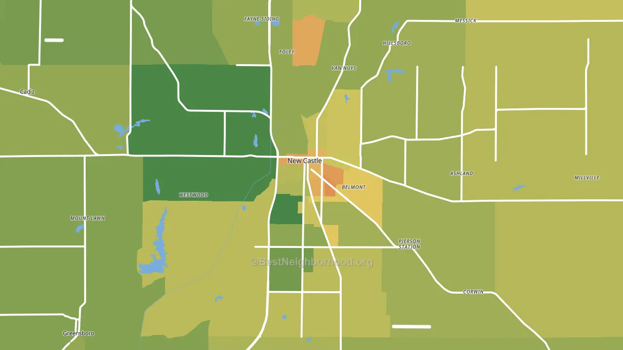 New Castle, IN block-group voter-turnout map