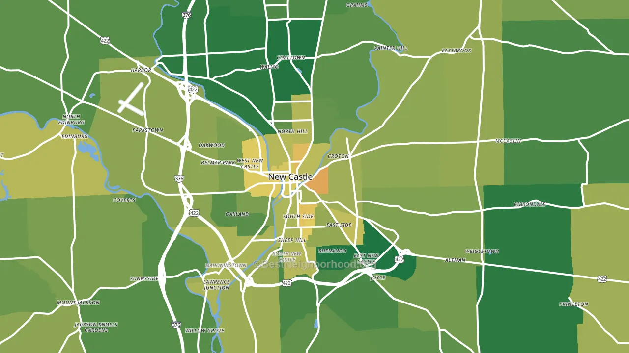 New Castle, PA block-group voter-turnout map
