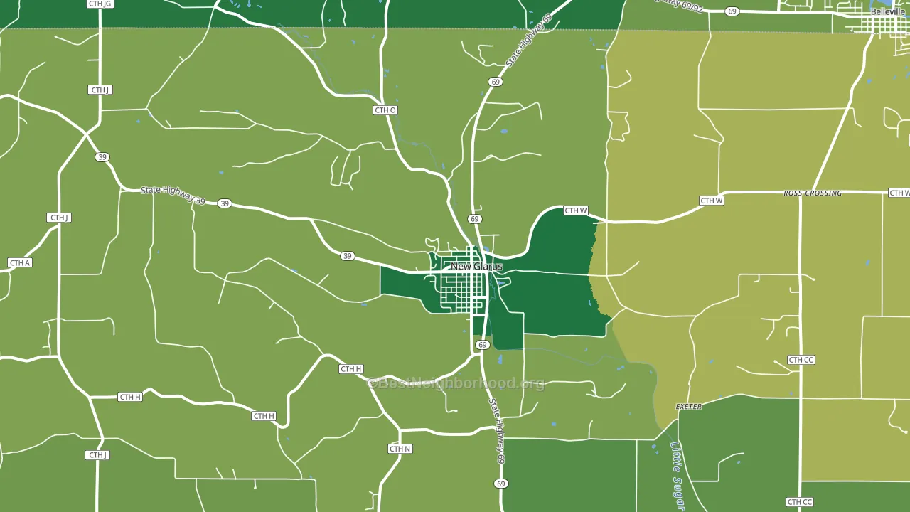 New Glarus, WI block-group voter-turnout map