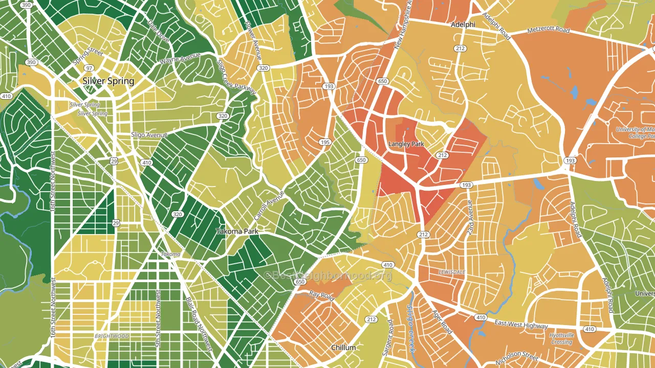 New Hampshire Gardens, Takoma Park, MD block-group voter-turnout map
