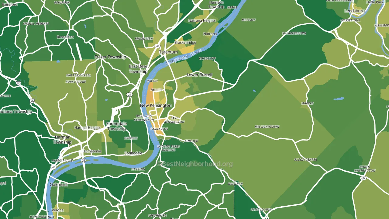 New Kensington, PA block-group voter-turnout map