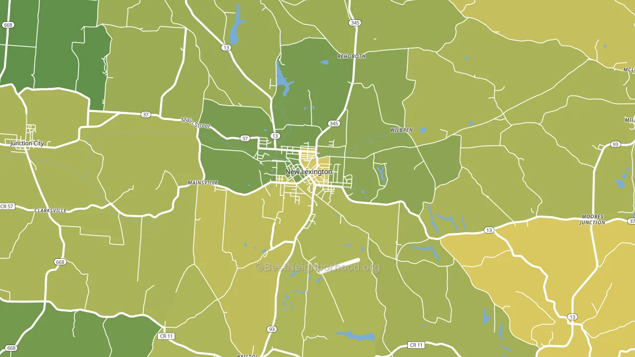 New Lexington, OH block-group voter-turnout map