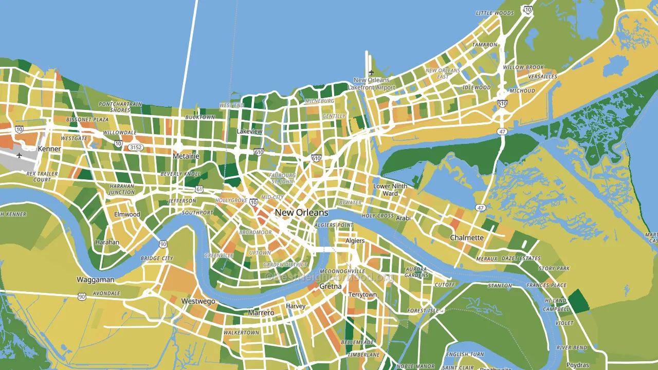 New Orleans, LA block-group voter-turnout map