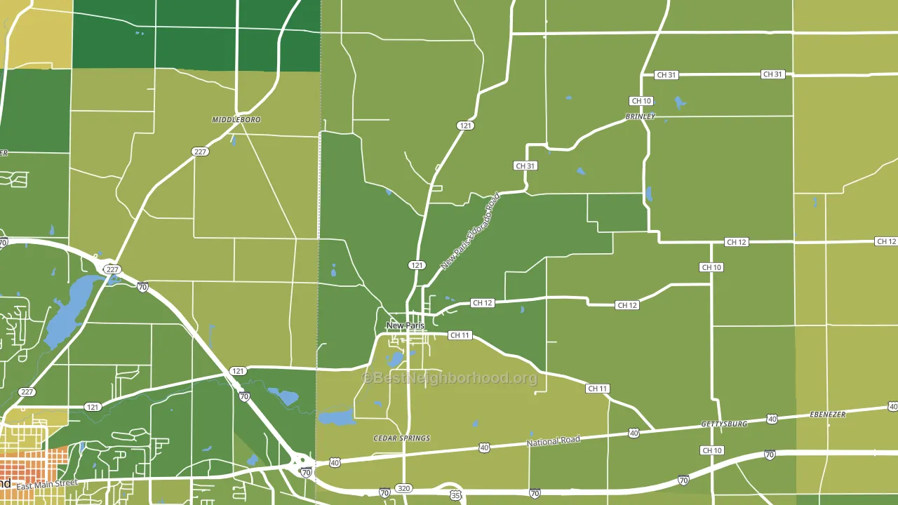 New Paris, OH block-group voter-turnout map