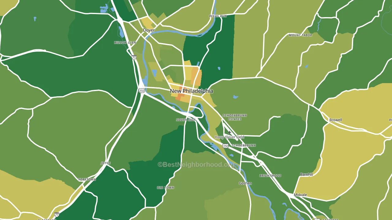 New Philadelphia, OH block-group voter-turnout map