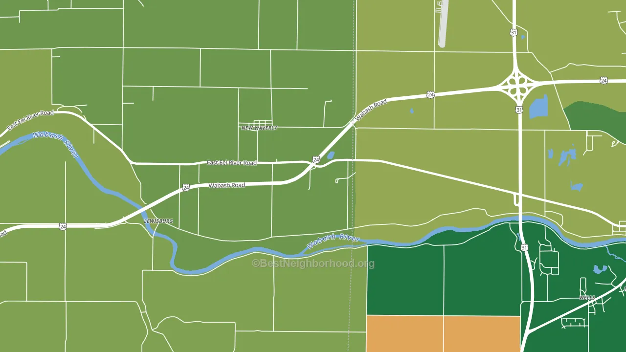 New Waverly, IN block-group voter-turnout map