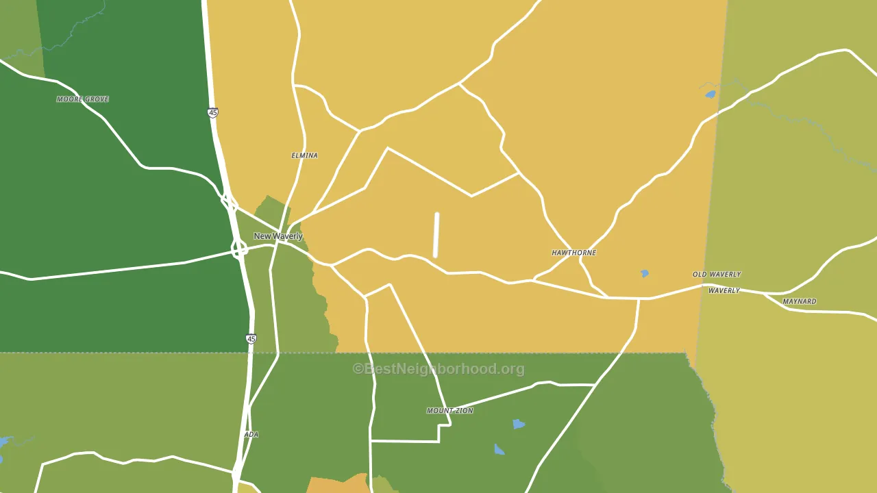 New Waverly, TX block-group voter-turnout map
