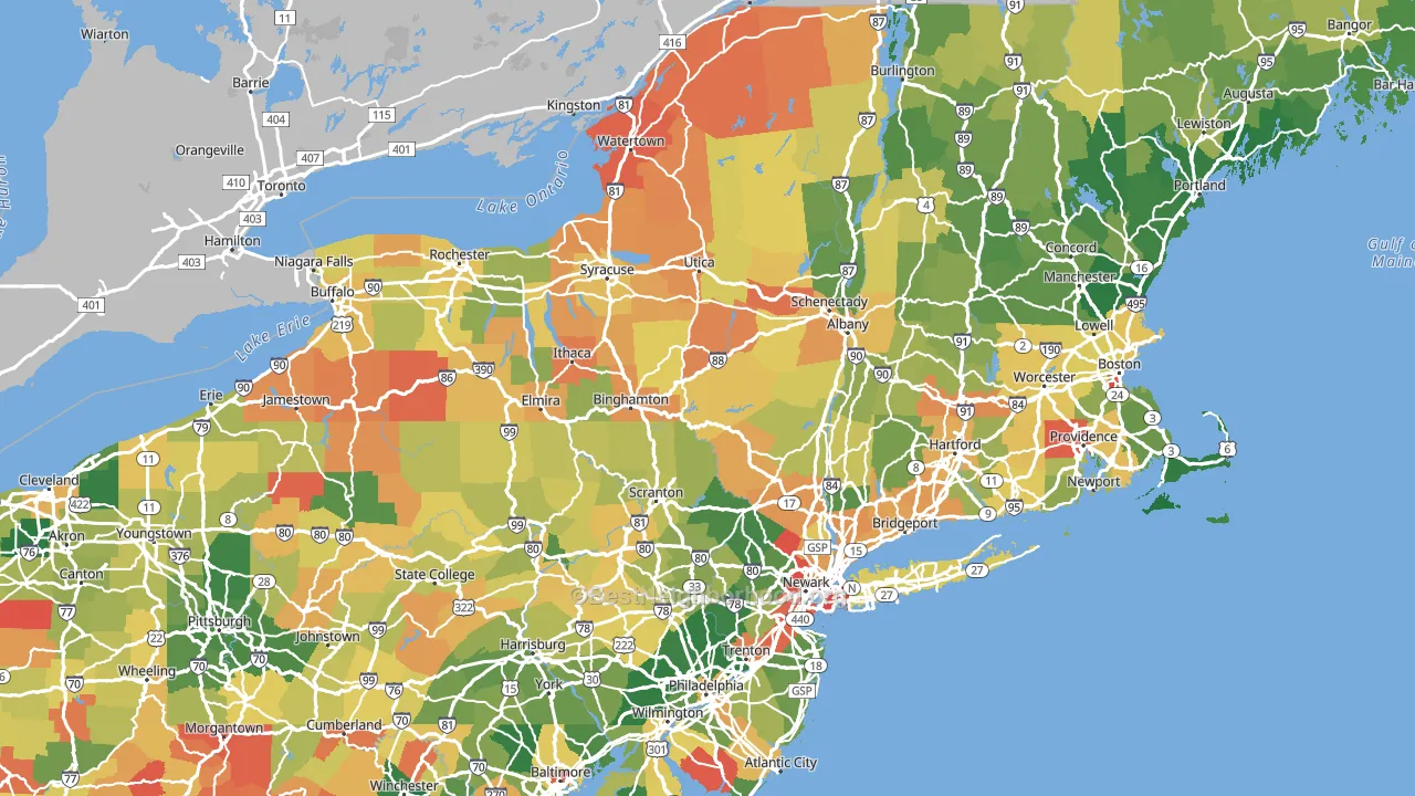 New York block-group voter-turnout map