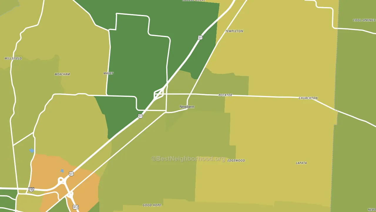 Newbern, TN block-group voter-turnout map