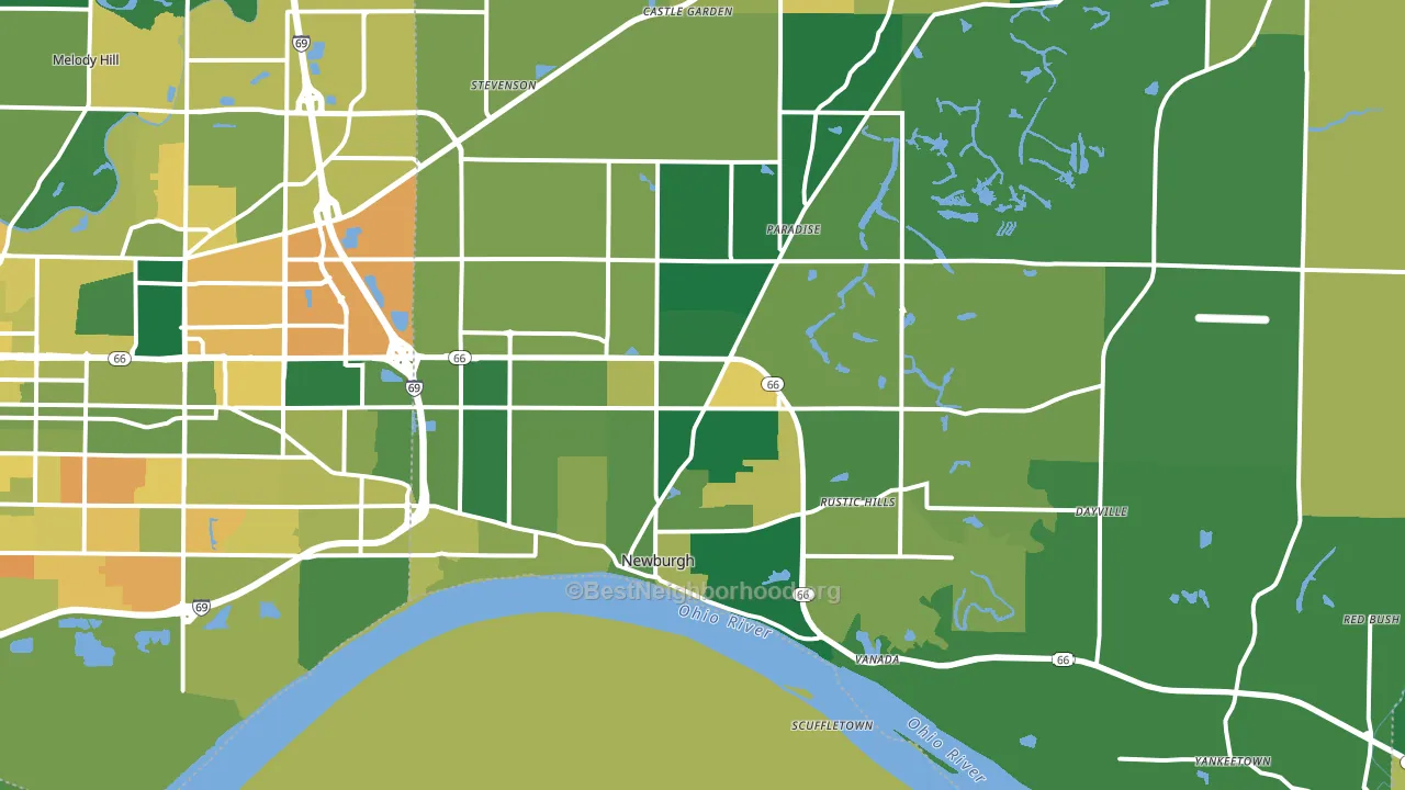 Newburgh, IN block-group voter-turnout map