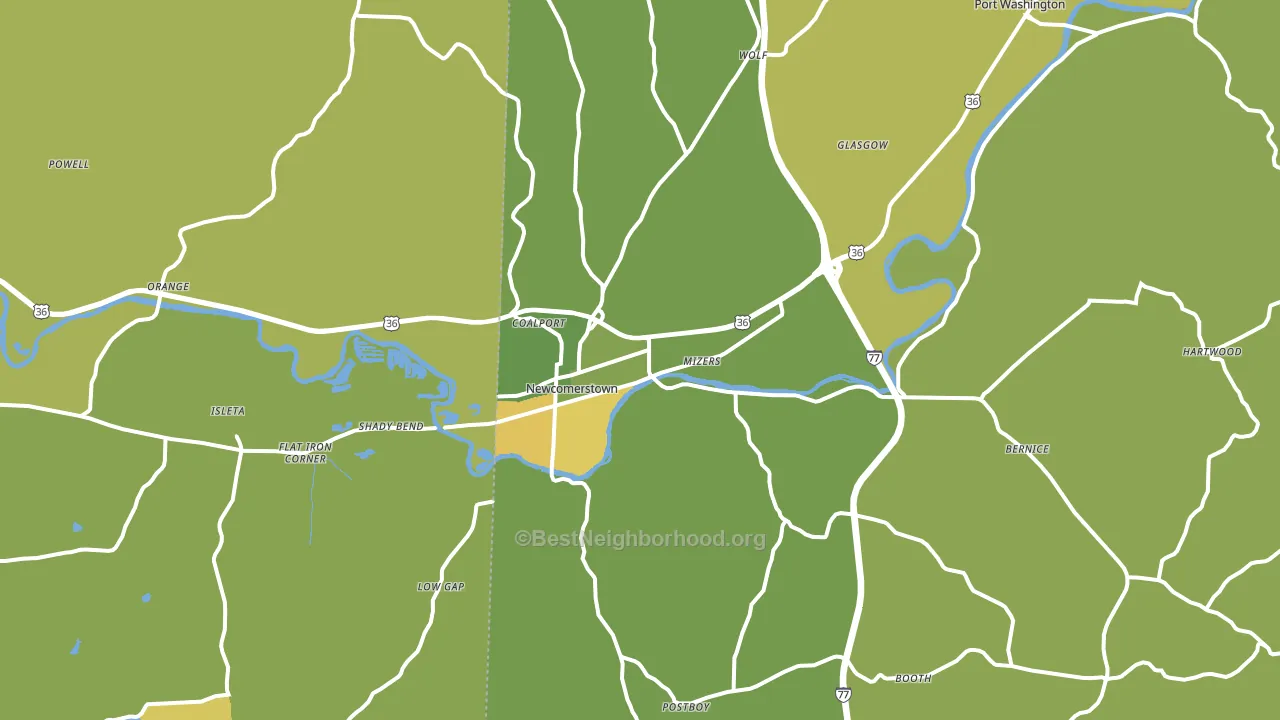 Newcomerstown, OH block-group voter-turnout map
