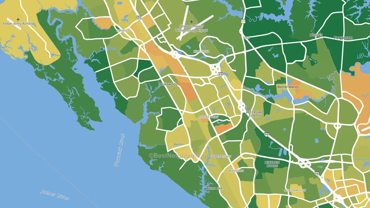 Newport News City, VA block-group voter-turnout map