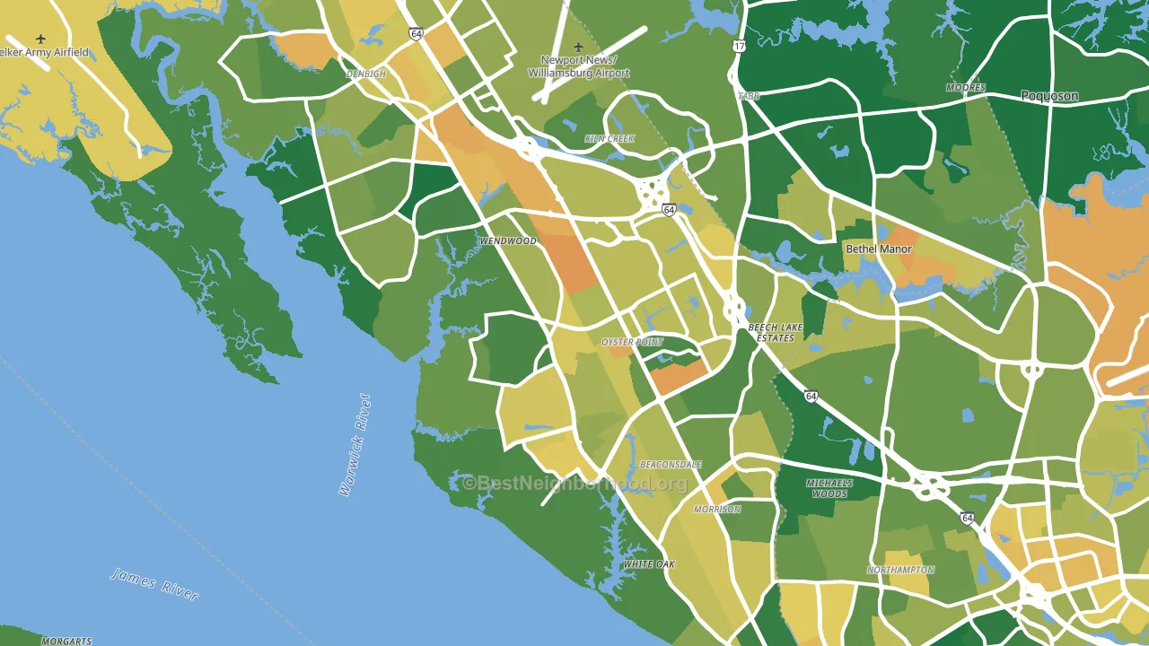 Newport News, VA block-group voter-turnout map
