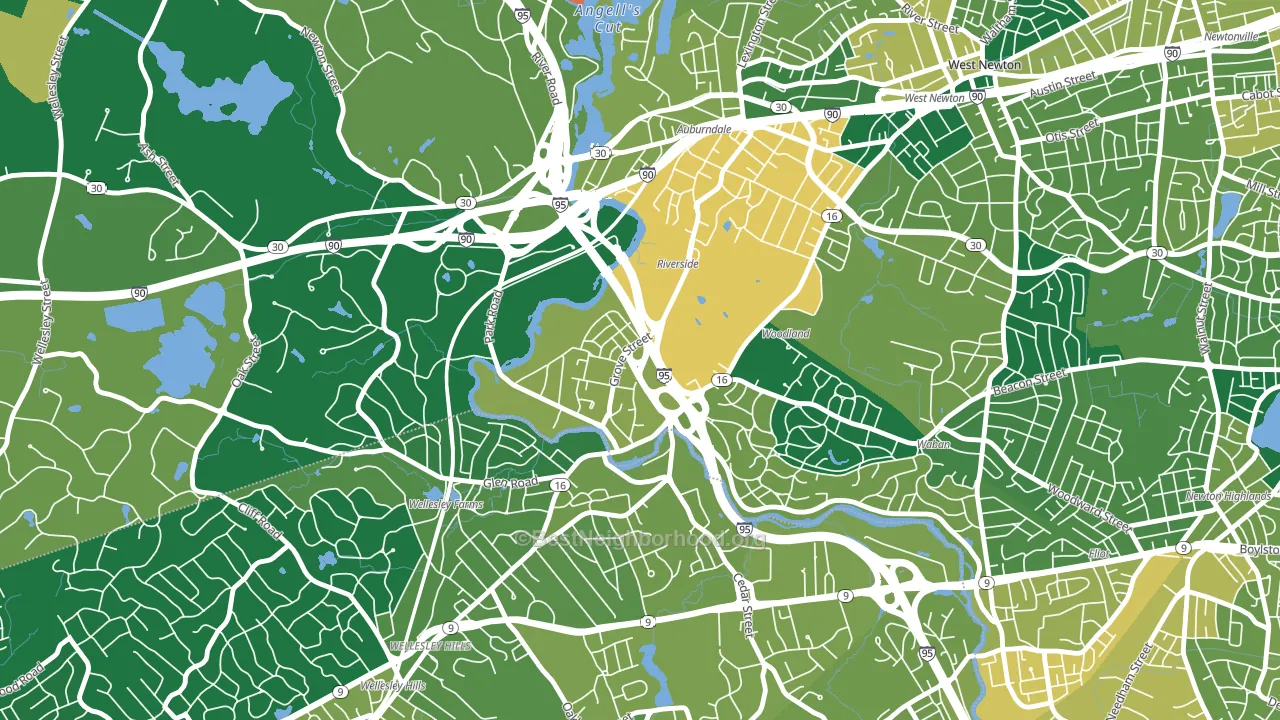 Newton Lower Falls, MA block-group voter-turnout map