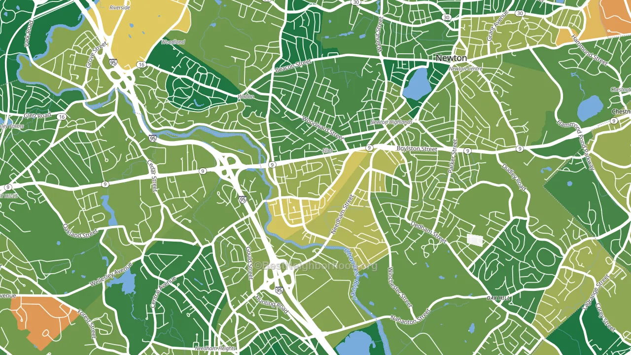 Newton Upper Falls, MA block-group voter-turnout map