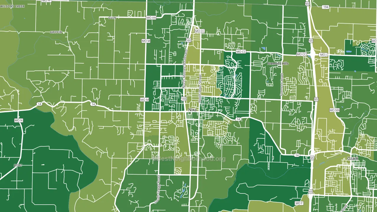 Nixa, MO block-group voter-turnout map