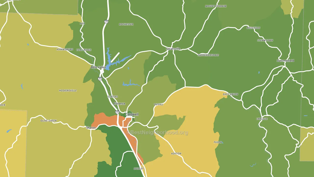 Noble County, OH block-group voter-turnout map