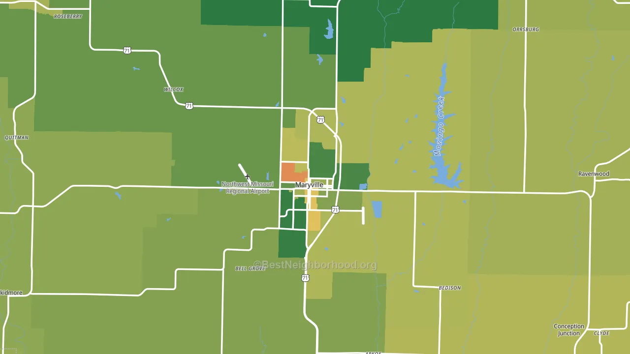 Nodaway County, MO block-group voter-turnout map