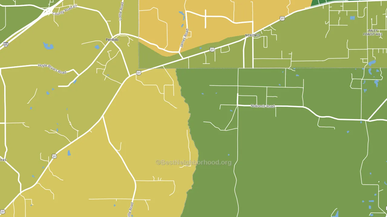 Nokomis, AL block-group voter-turnout map