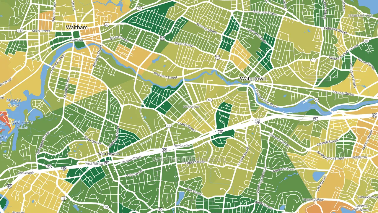 Nonantum, Newton, MA block-group voter-turnout map