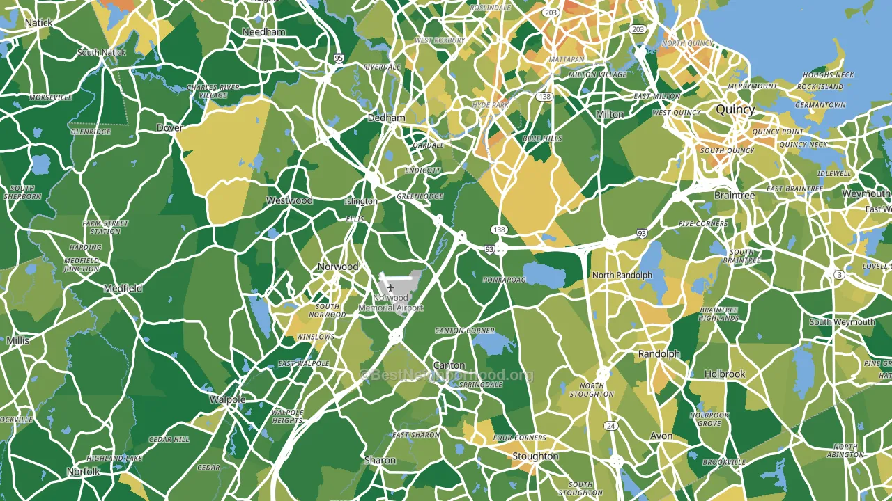 Norfolk County, MA block-group voter-turnout map