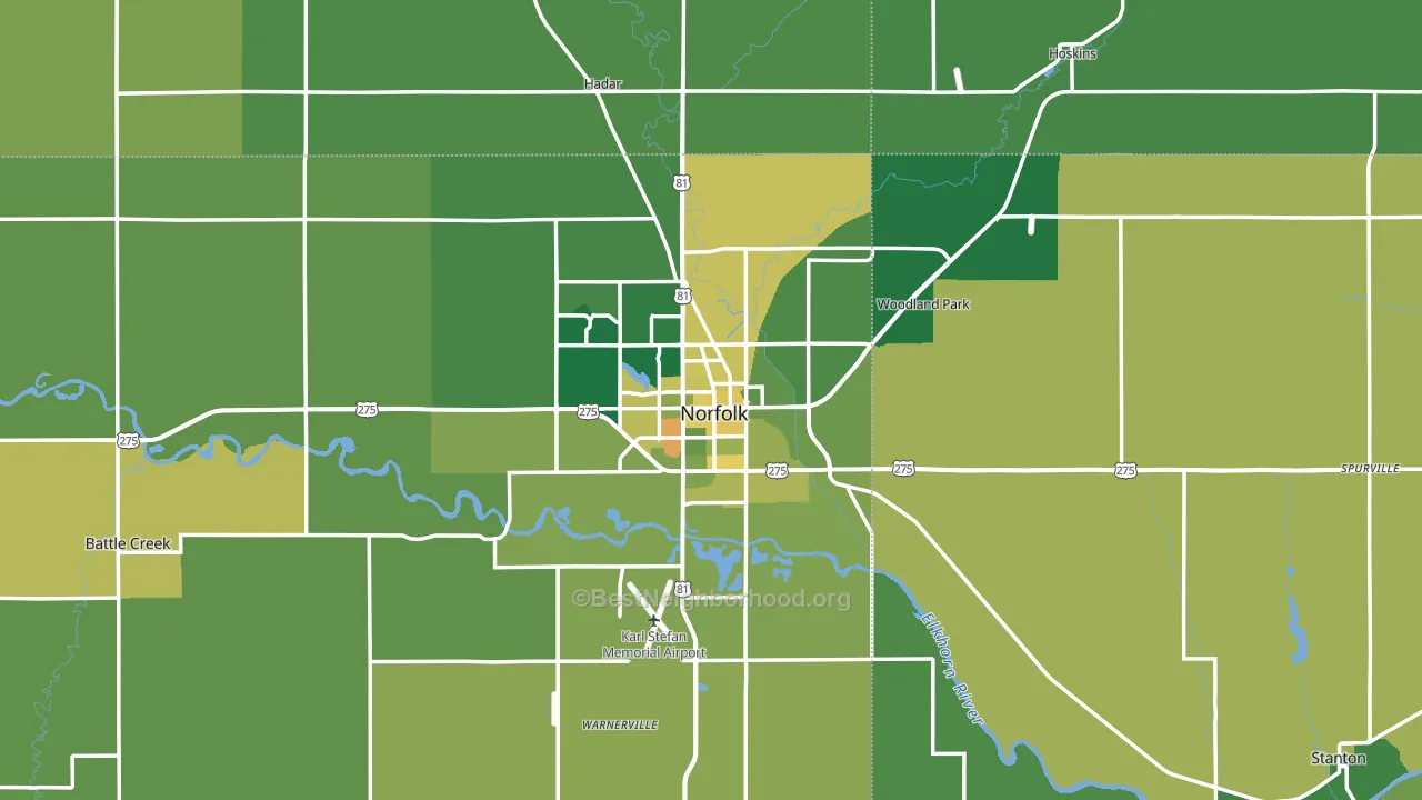 Norfolk, NE block-group voter-turnout map