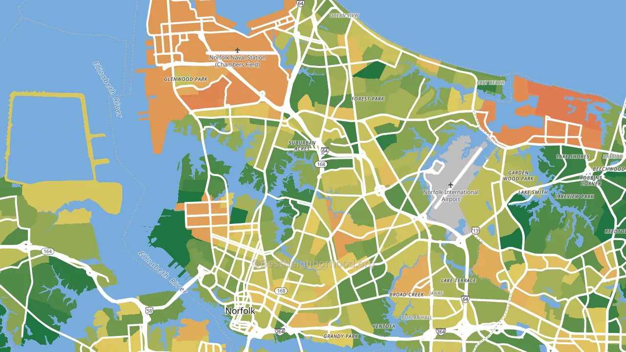 Norfolk, VA block-group voter-turnout map