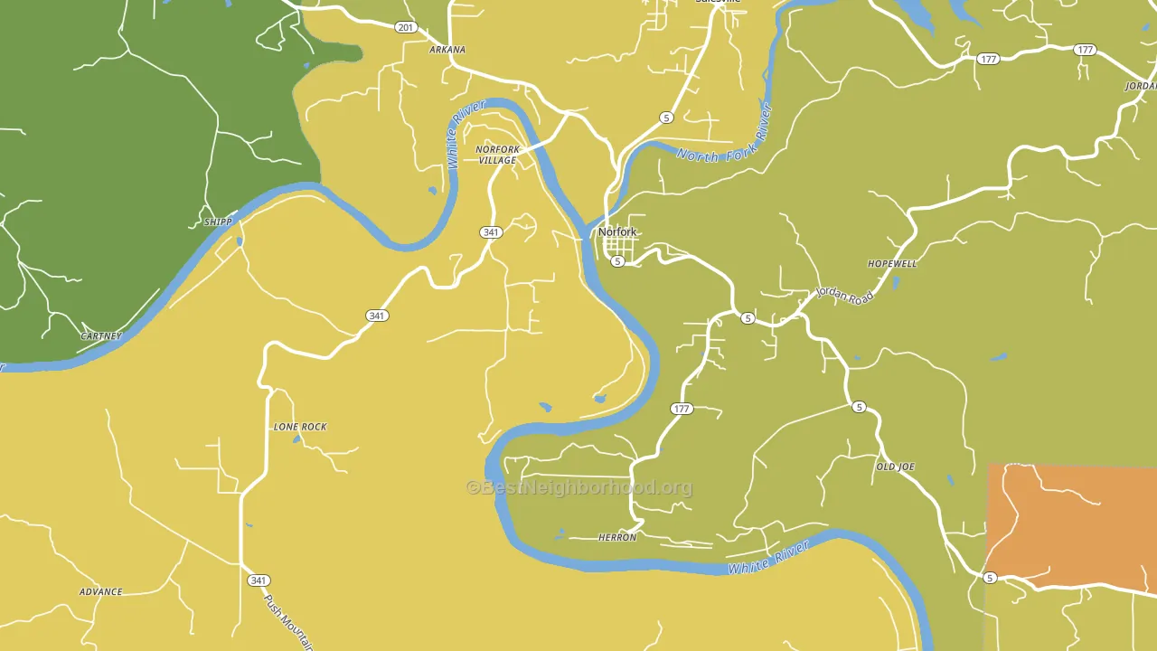 Norfork, AR block-group voter-turnout map