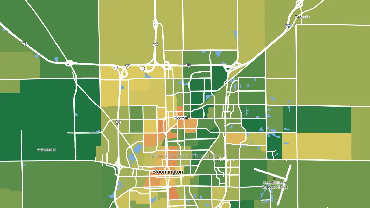 Normal, IL block-group voter-turnout map