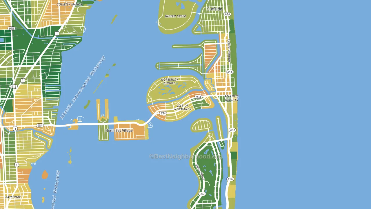 Normandy Isles, North Bay Village, FL block-group voter-turnout map
