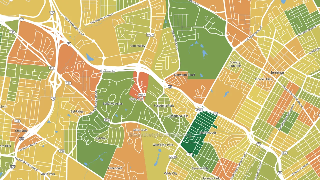 Normandy, MO block-group voter-turnout map