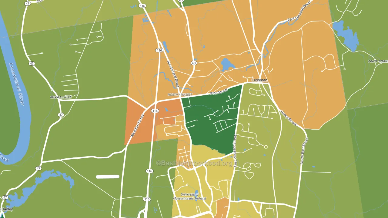 North Amherst, Amherst, MA block-group voter-turnout map