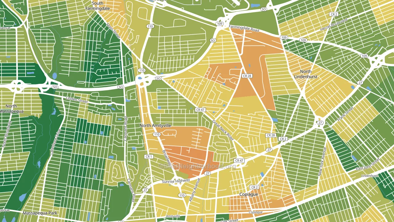 North Amityville, NY block-group voter-turnout map